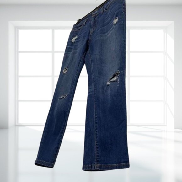 Stylus Boyfriend Crop Jeans Size 10 Distressed Stretch Denim Whiskering - Picture 4 of 11